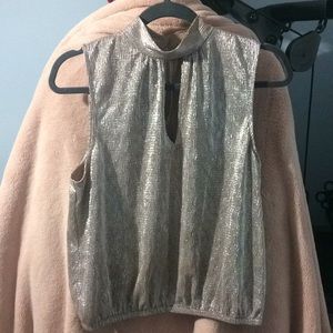 Metallic Banded Hem Choker Tank